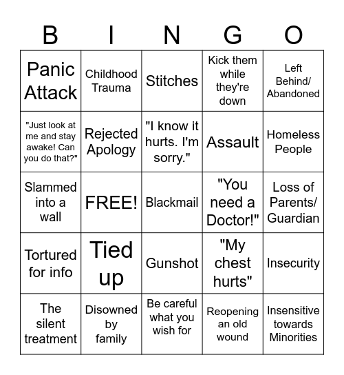 ANGST Bingo Card