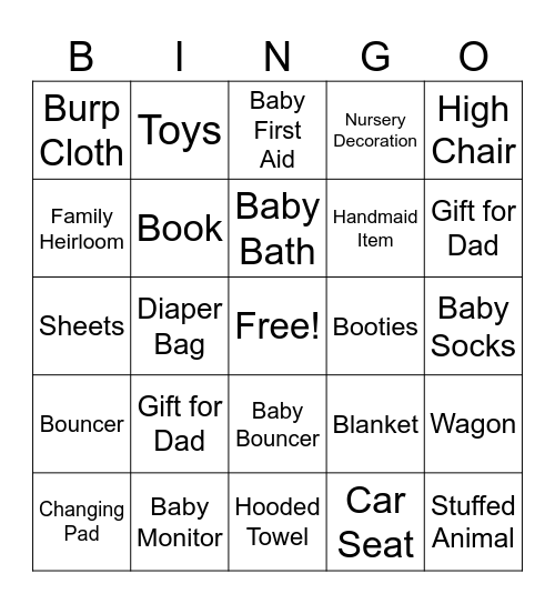 Baby Shower Bingo Card