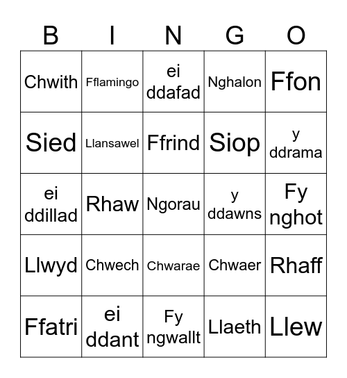 Llythrennau Dwbl Bingo Card