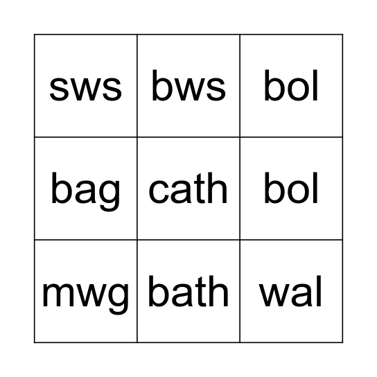 Bingo Tric a Chlic Glas Bingo Card