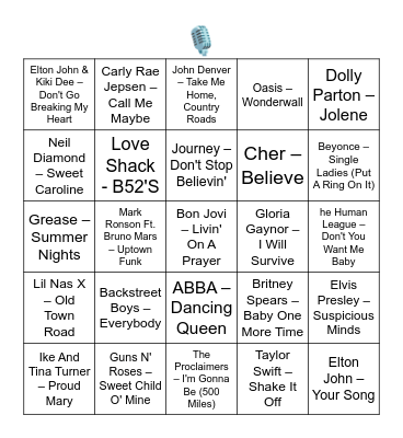 MOST REQUESTED KARAOKE SONGS Bingo Card