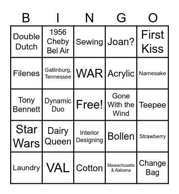 Mama Jo Bingo, Fun Stories & Facts Bingo Card