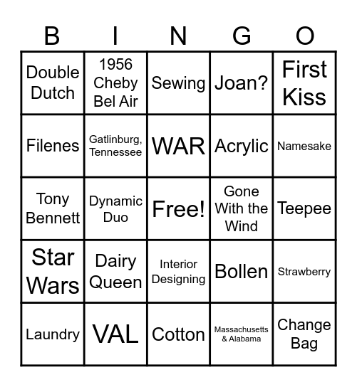 Mama Jo Bingo, Fun Stories & Facts Bingo Card