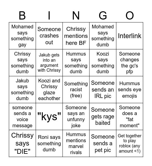 Untitled Bingo Card