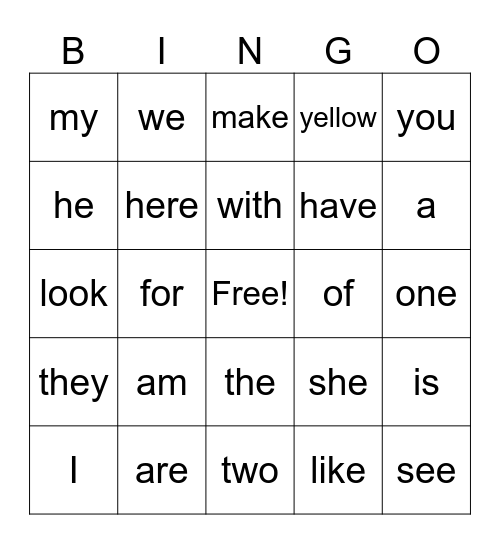 Zoo Words Bingo Card