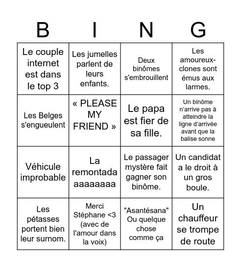 Pékin Express 2025 Bingo Card