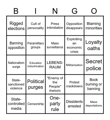 Nazi takeover bingo!!! Bingo Card