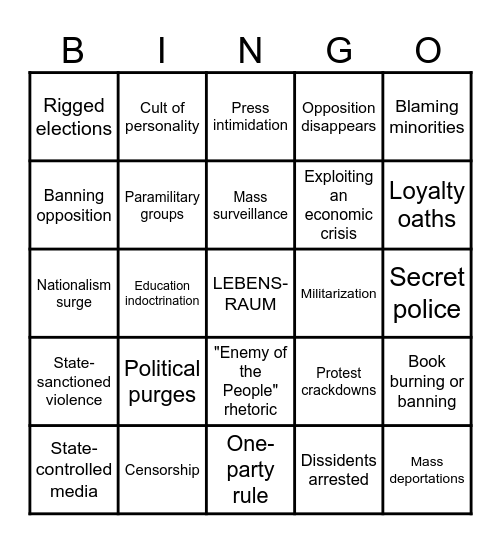 Nazi takeover bingo!!! Bingo Card