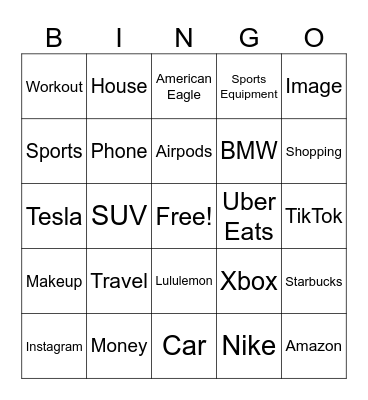 Materialism BINGO Card
