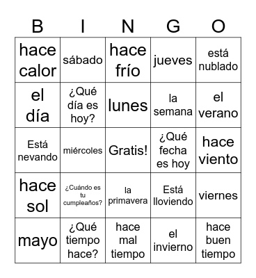 El calendario y el tiempo Bingo Card