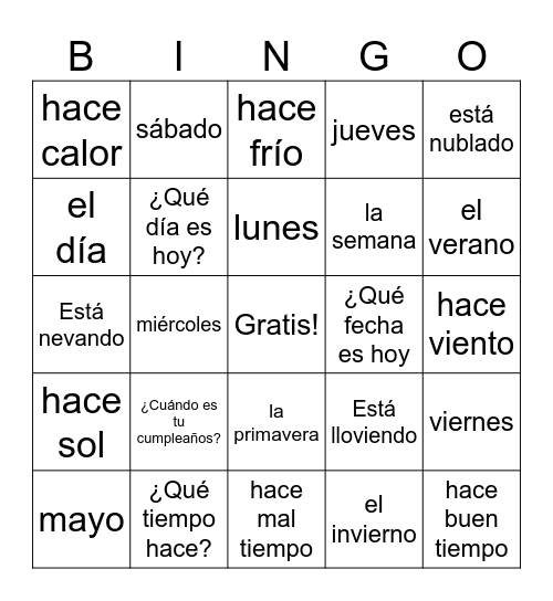 El calendario y el tiempo Bingo Card