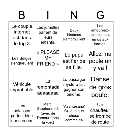 Pékin Express 2025 Bingo Card