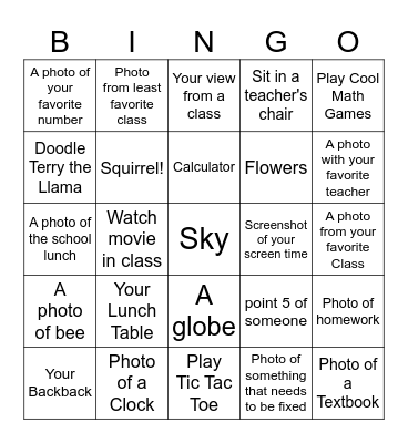 School Bingo Card