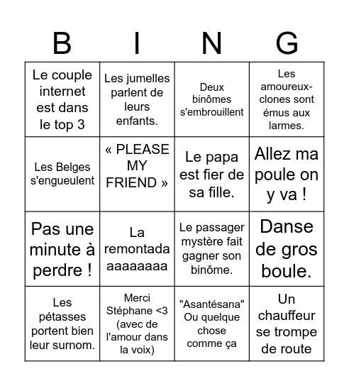 Pékin Express 2025 Bingo Card