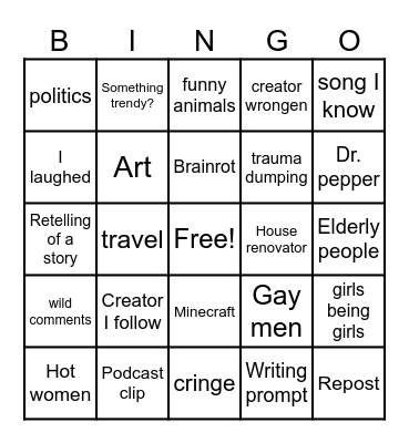 My insta reels Bingo Card