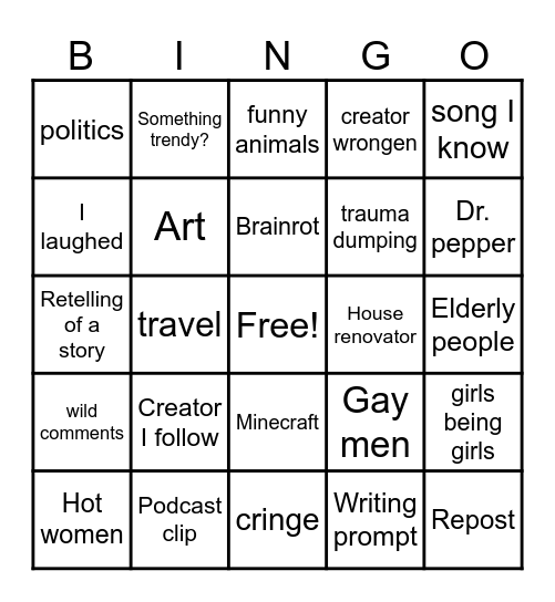 My insta reels Bingo Card