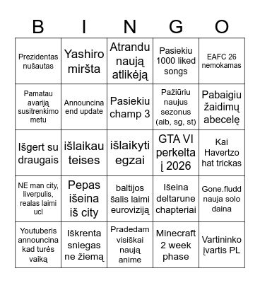2025 bingo Card