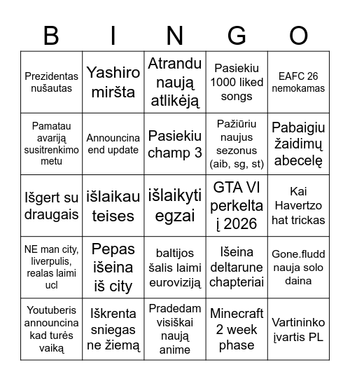 2025 bingo Card