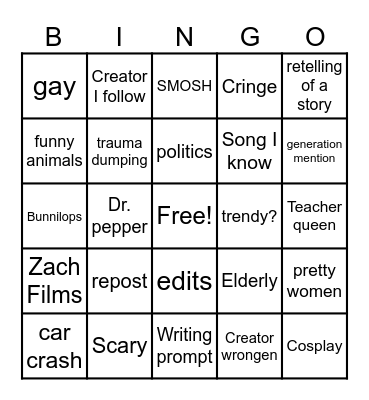 My insta reels :( Bingo Card