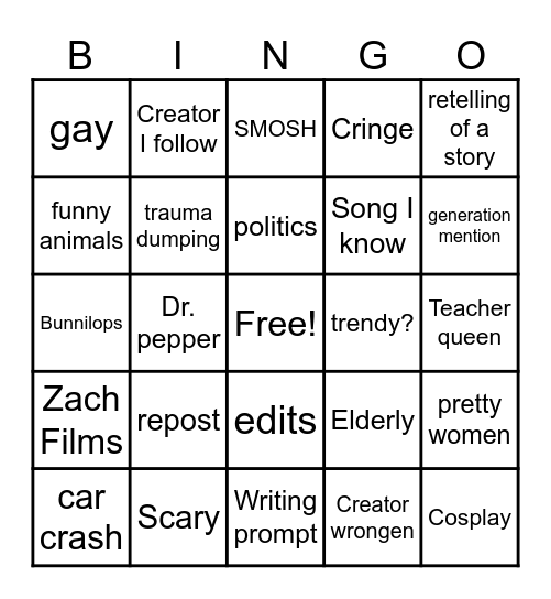 My insta reels :( Bingo Card