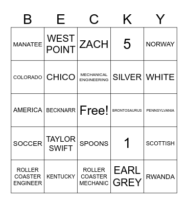 BECKY BINGO Card