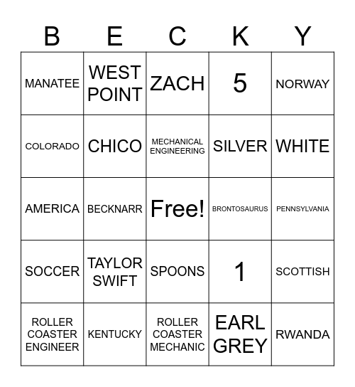 BECKY BINGO Card