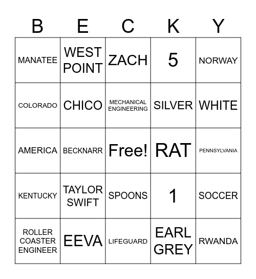 BECKY BINGO Card