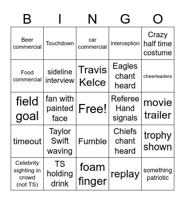 Super Bowl Bingo Card