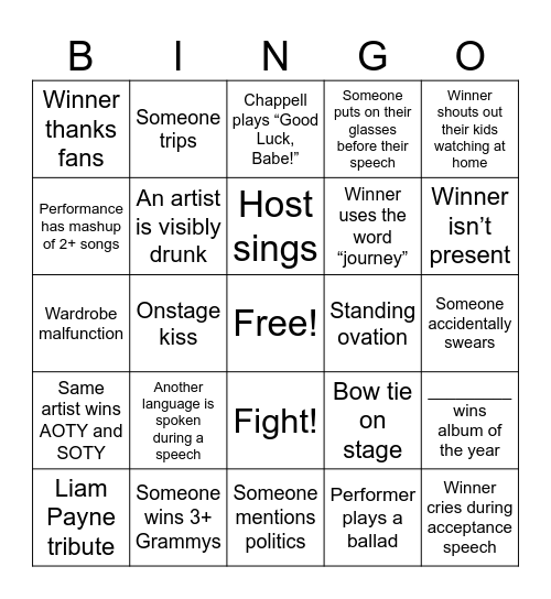 Grammy Bingo Card