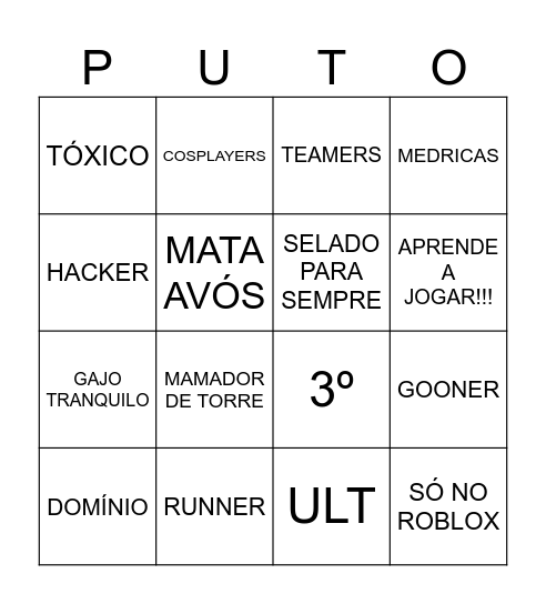PUTOS CHATOS Bingo Card