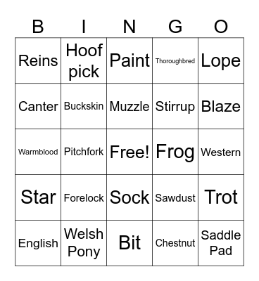 Pony Bingo Card