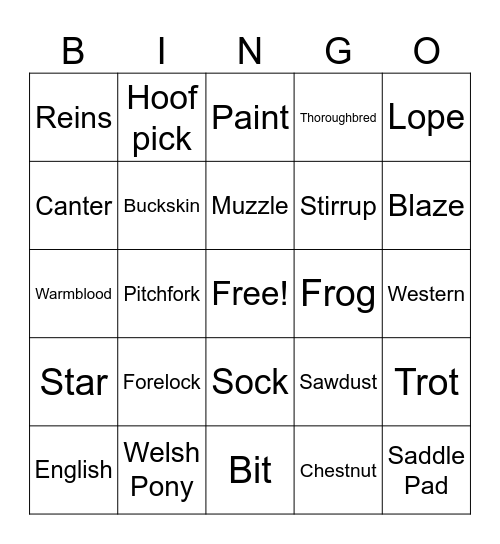Pony Bingo Card