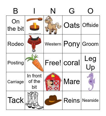 Horseback Riding Bingo Card