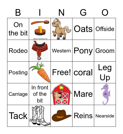 Horseback Riding Bingo Card