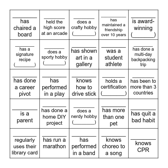 CX Awards Dinner Mixer Bingo Card