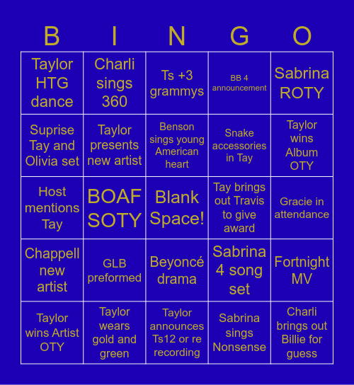 Grammys! Bingo Card