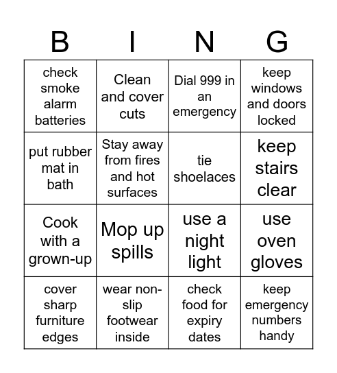 Cubs Home Safety Badge Bingo Card