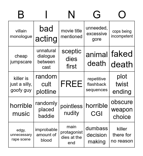 Horror Movie Tropes Bingo Card