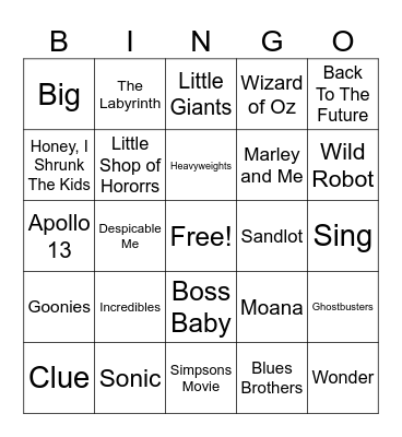 Logan's Favorite Movies Bingo Card