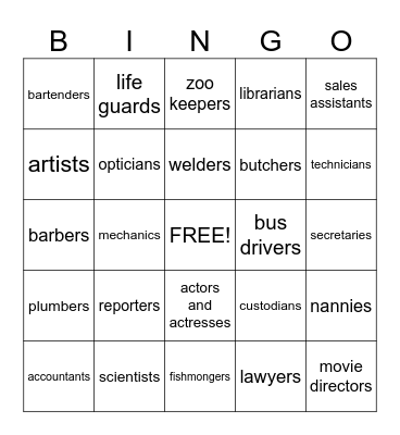 JOBS Bingo Card