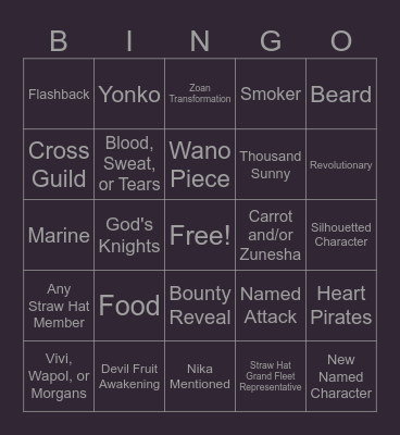 One Piece Chapters 1138 Bingo Card