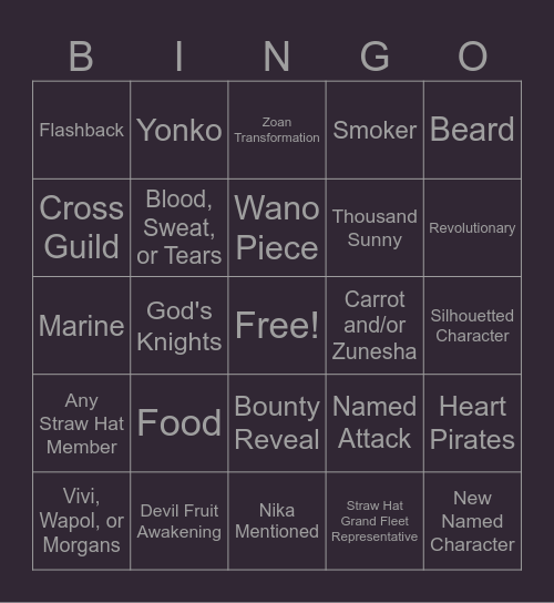 One Piece Chapters 1138 Bingo Card