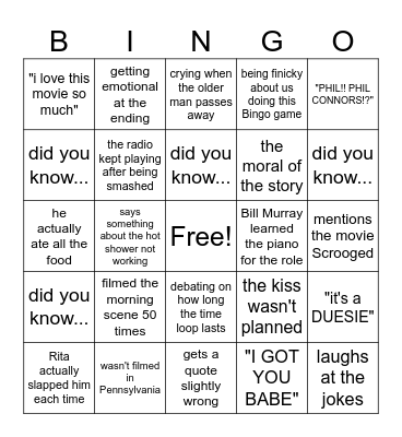 Groundhog Day Bingo Card