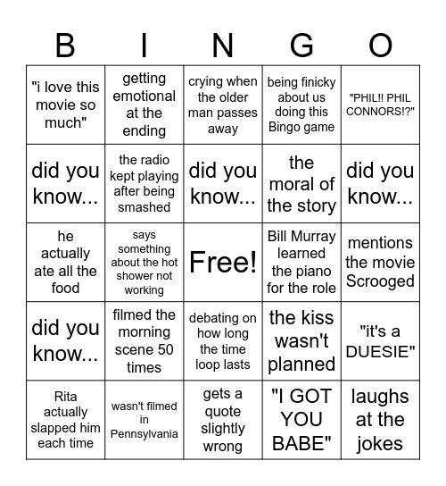 Groundhog Day Bingo Card