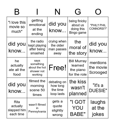 Groundhog Day Bingo Card