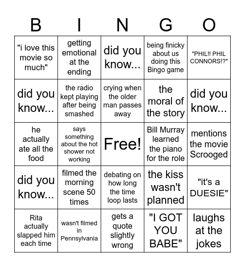 Groundhog Day Bingo Card