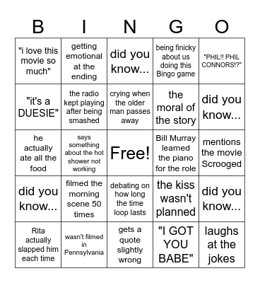 Groundhog Day Bingo Card