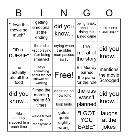 Groundhog Day Bingo Card