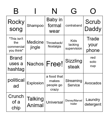 Superbowl Bingo Card
