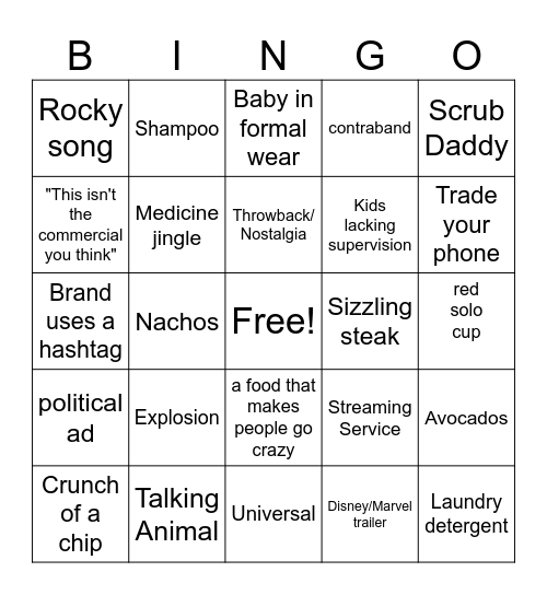 Superbowl Bingo Card
